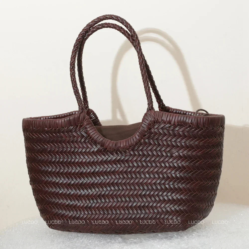 Echte Leder Schultertasche Weben Lässige Einkaufstasche