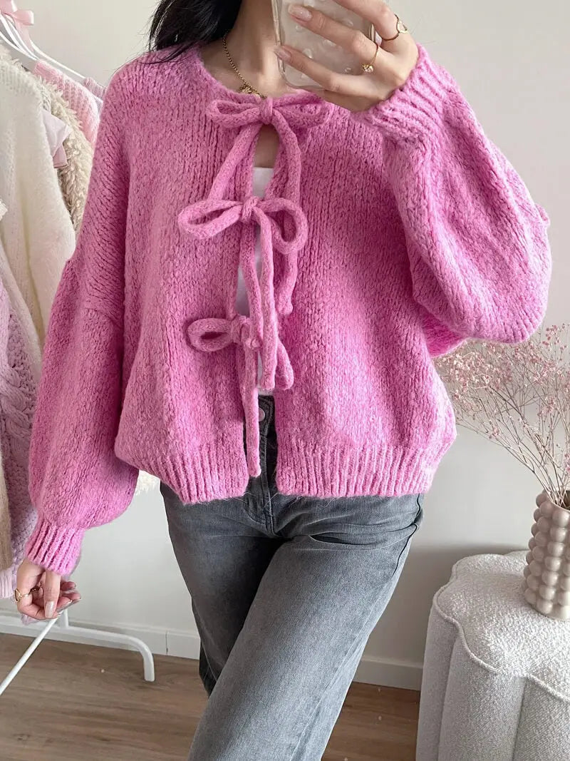 Rahel | Weiche Strickjacke mit Schleife