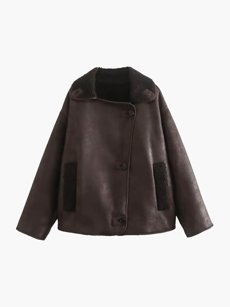 Kiara | Stilvolle Jacke mit Kunstleder- und Fleece-Details