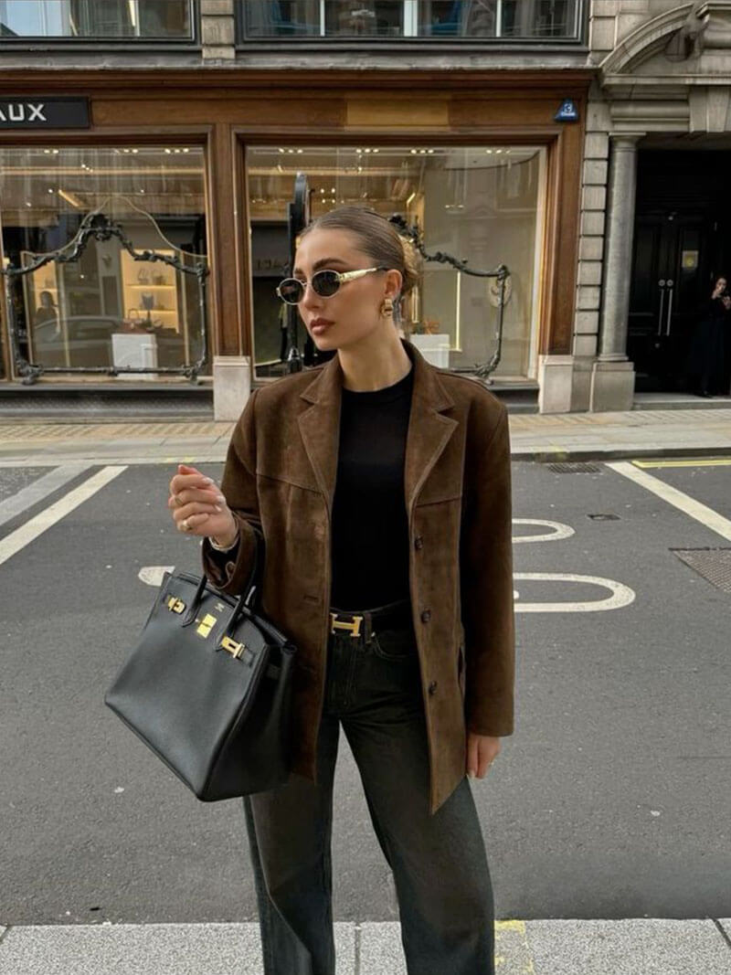 Merle | Klassischer Blazer aus Wildlederimitat in Braun