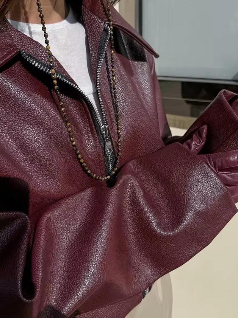 Mirabelle | Modische Kunstlederjacke in Weinrot