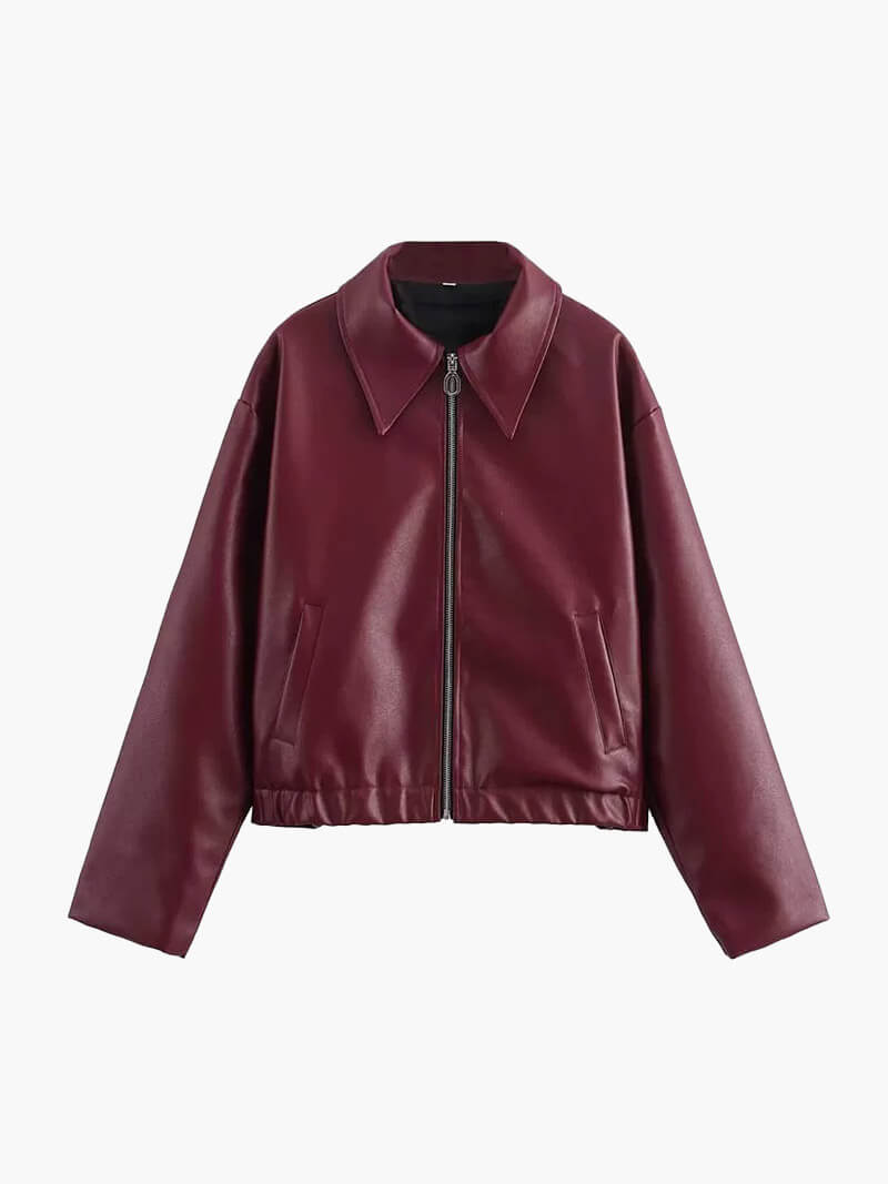 Mirabelle | Modische Kunstlederjacke in Weinrot