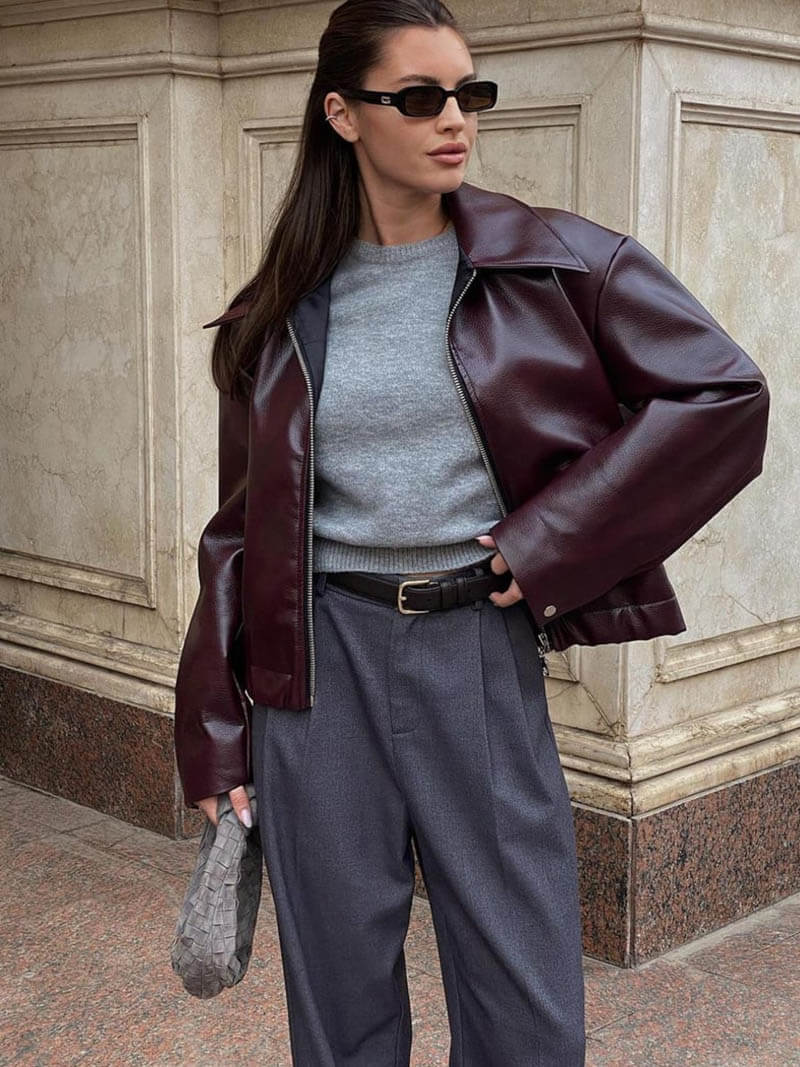 Mirabelle | Modische Kunstlederjacke in Weinrot
