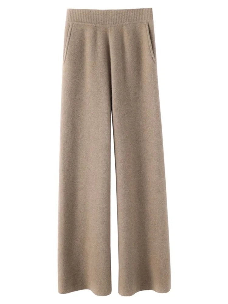 Elegante Feinstrickhose mit Hohem Bund und Weitem Bein – Luxuriöser Komfort für Alltag und Freizeit