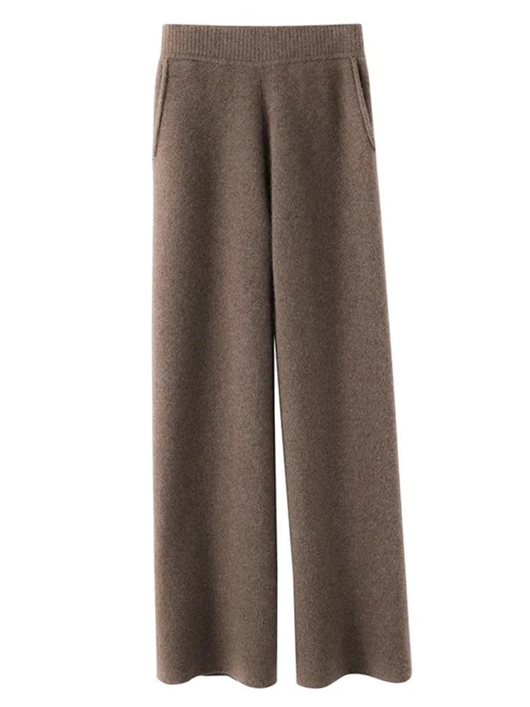 Elegante Feinstrickhose mit Hohem Bund und Weitem Bein – Luxuriöser Komfort für Alltag und Freizeit