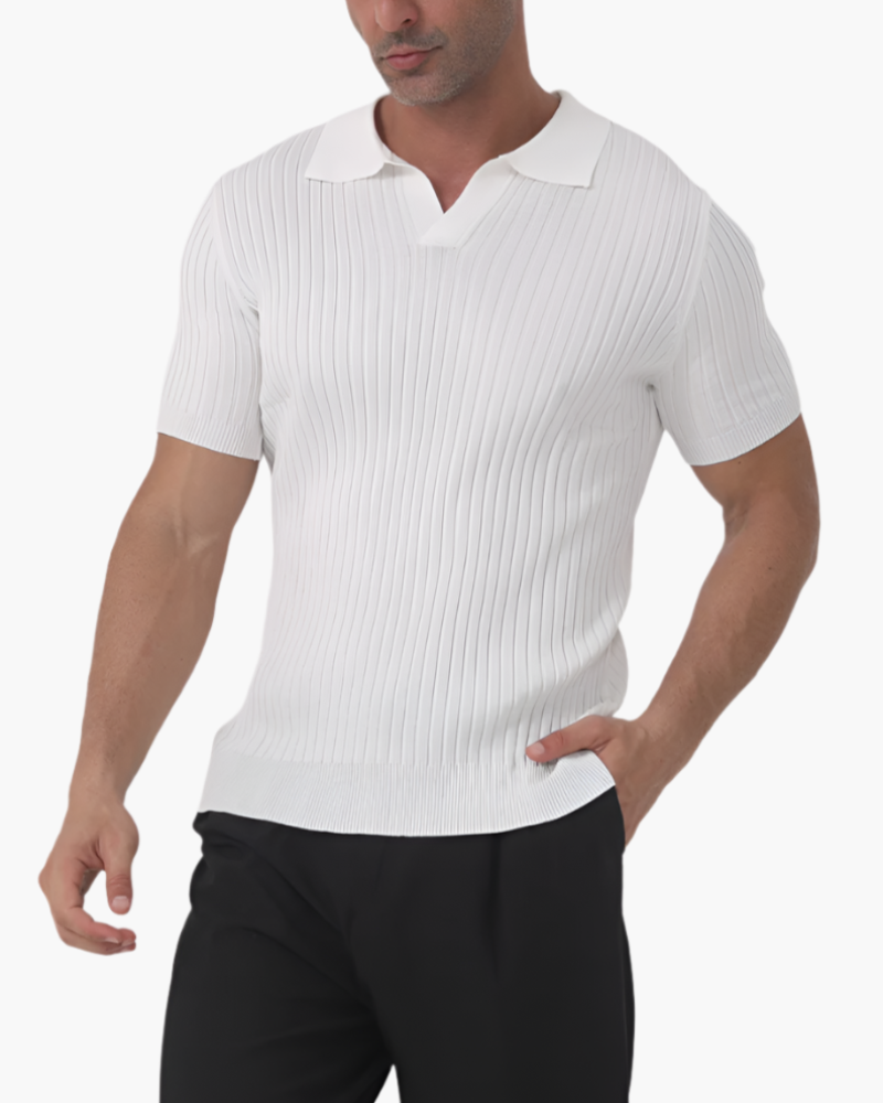 Joshua | V-Ausschnitt Rippenstrick-Poloshirt für Männer