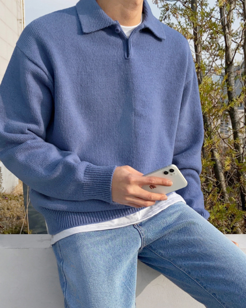 Andrew | Cozy Herren Strickpullover aus Wolle mit Polokragen