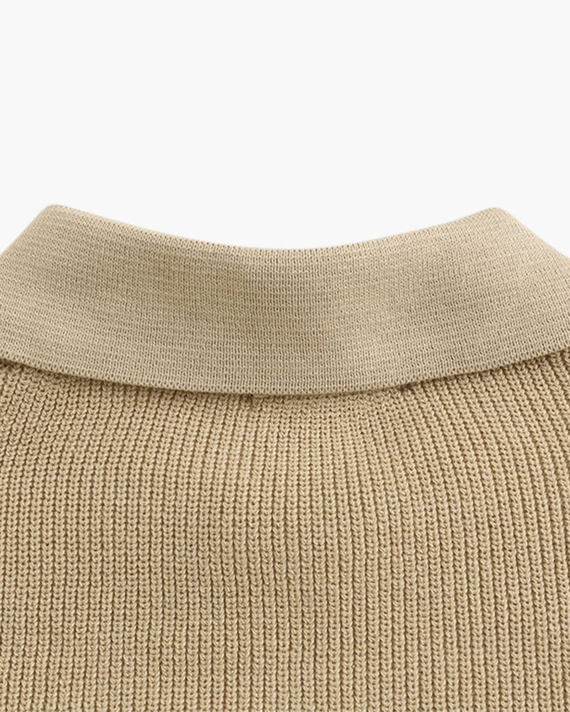 Aaron | Cozy halbem Reißverschluss Herren Gerippt Strickpullover mit Polokragen