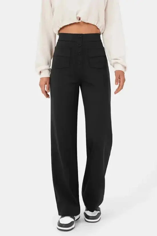Hannah | Weitem Bein Hochtaillierte Hose Mit Vorne aufgesetzten Taschen