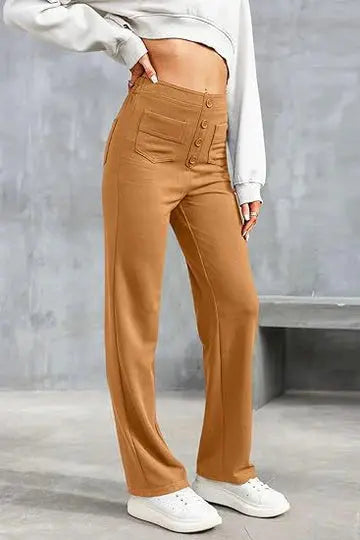 Hannah | Weitem Bein Hochtaillierte Hose Mit Vorne aufgesetzten Taschen