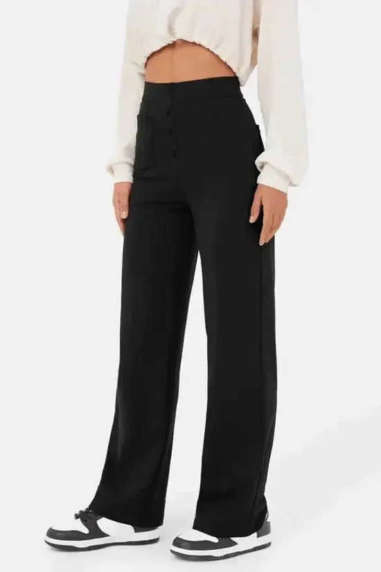 Hannah | Weitem Bein Hochtaillierte Hose Mit Vorne aufgesetzten Taschen