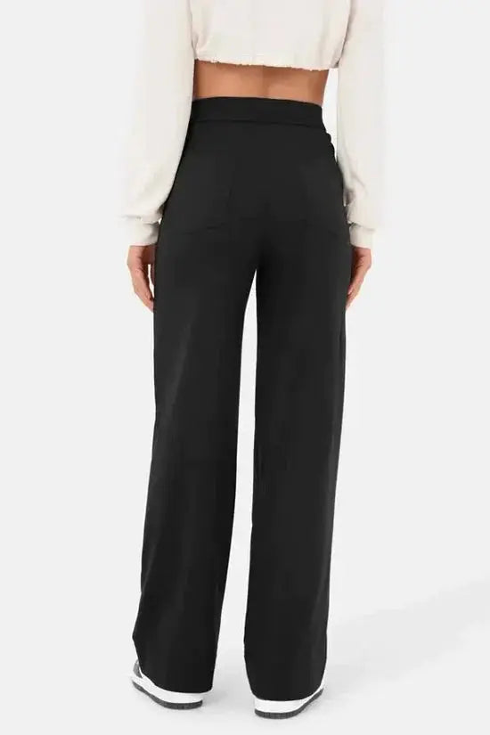 Hannah | Weitem Bein Hochtaillierte Hose Mit Vorne aufgesetzten Taschen