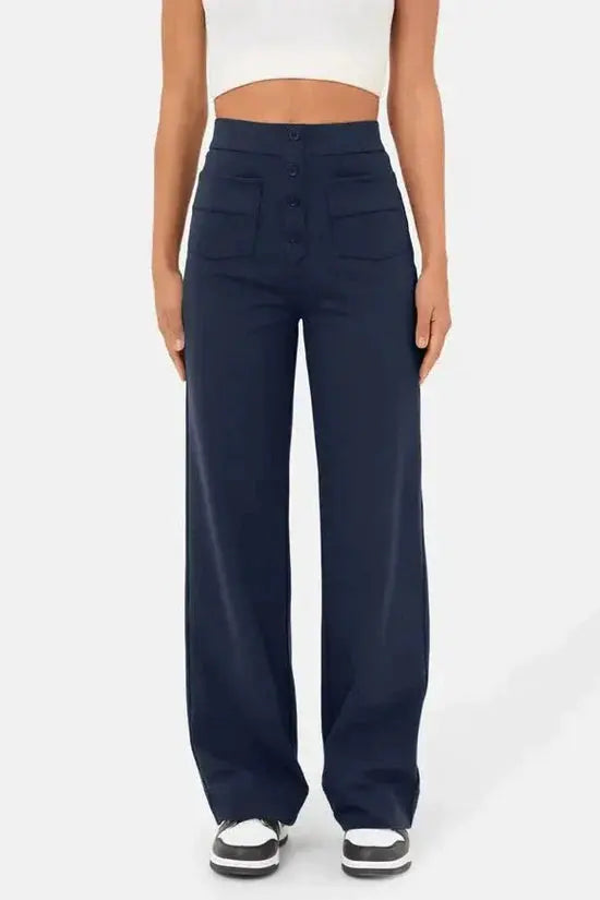Hannah | Weitem Bein Hochtaillierte Hose Mit Vorne aufgesetzten Taschen