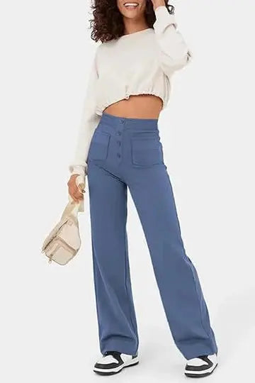 Hannah | Weitem Bein Hochtaillierte Hose Mit Vorne aufgesetzten Taschen