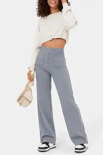Hannah | Weitem Bein Hochtaillierte Hose Mit Vorne aufgesetzten Taschen