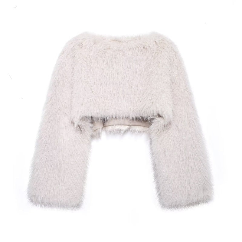 Cropped Kunstfell Pullover mit weiten Ärmeln für Damen