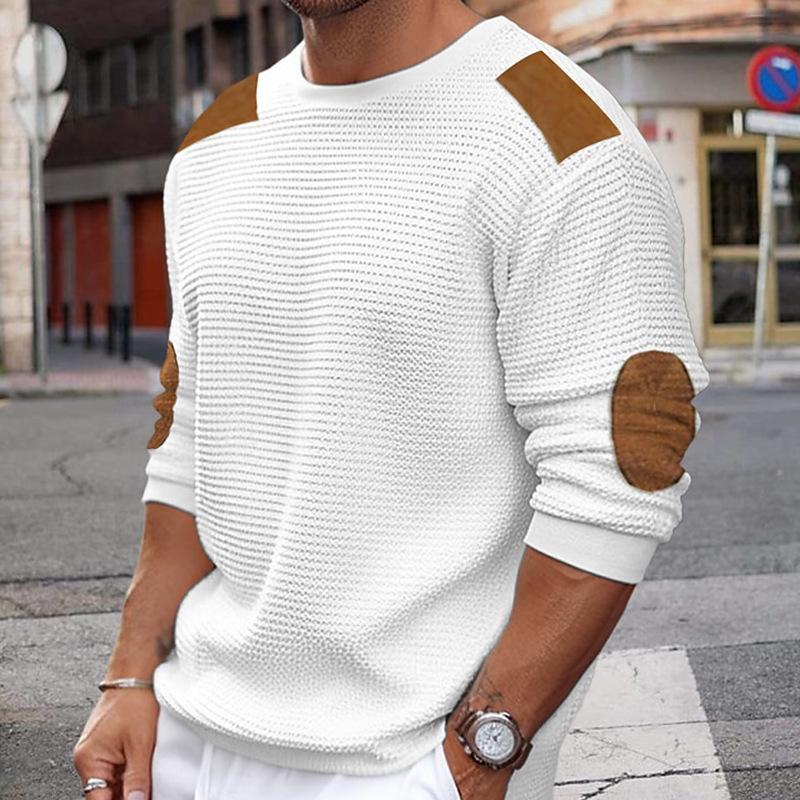 Wilbur | Weißer Strickpullover mit braunen Akzenten