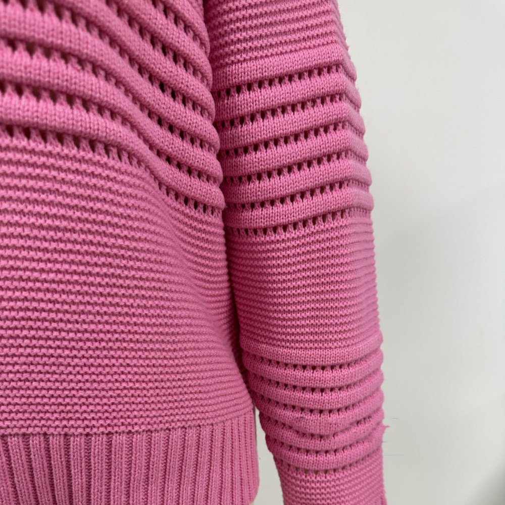 Damen Strickpullover – Leichter Pullover mit Lochmuster und Rundhalsausschnitt
