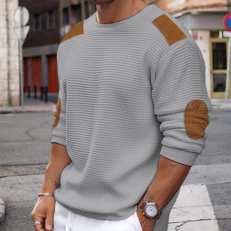 Wilbur | Weißer Strickpullover mit braunen Akzenten