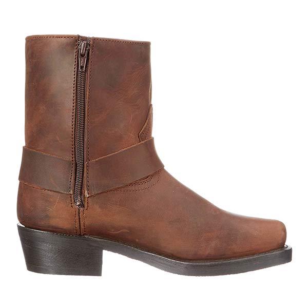 Damen-Mid-Cut-Lederstiefel im Bikerstil mit Harness-Detail
