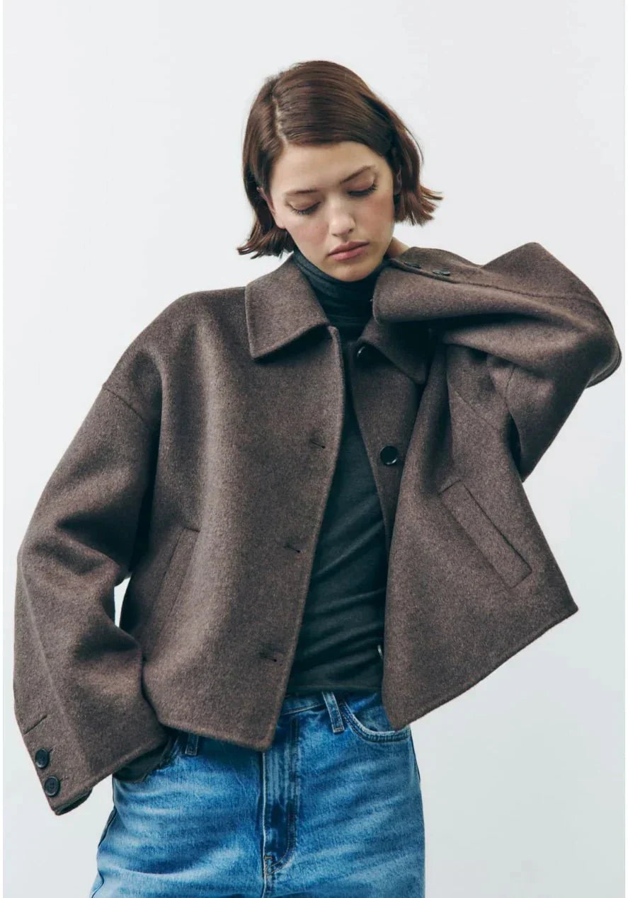Damen Übergangsjacke Oversize – Eleganter Kurz-Mantel mit Knöpfen