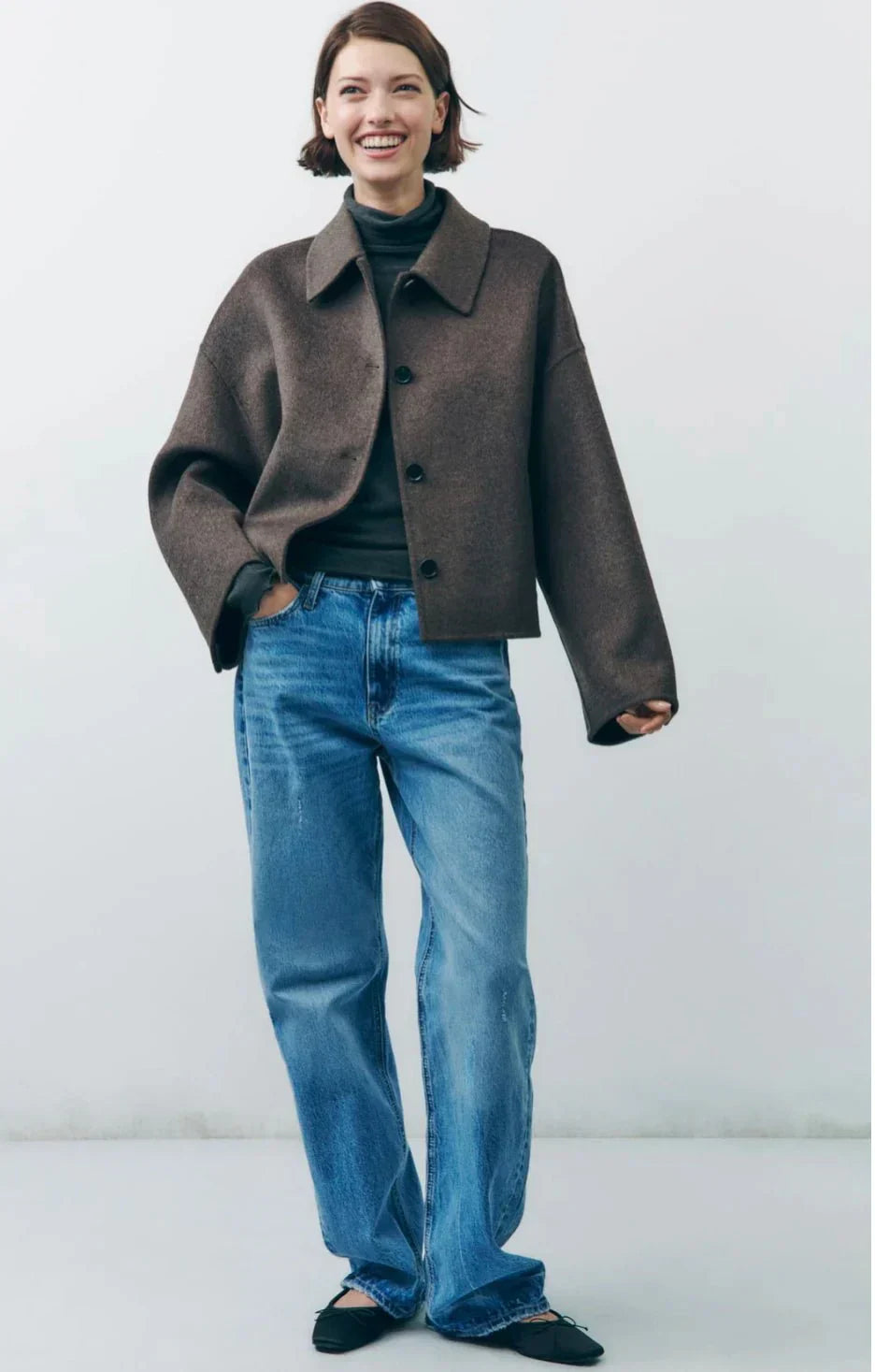 Damen Übergangsjacke Oversize – Eleganter Kurz-Mantel mit Knöpfen