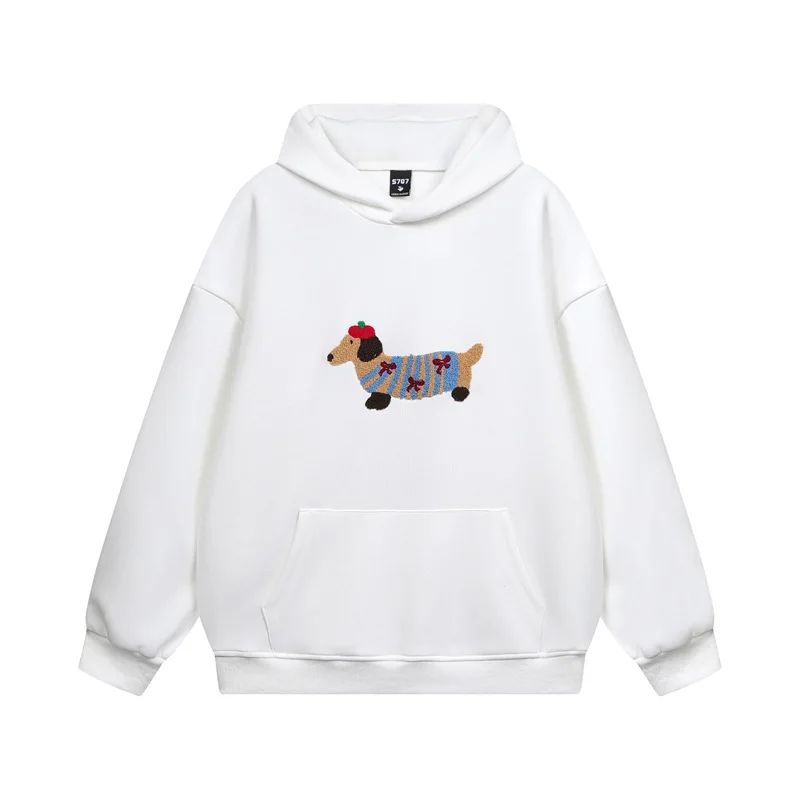 Unisex Oversize Hoodie mit Dackel-Stickerei und Kängurutasche