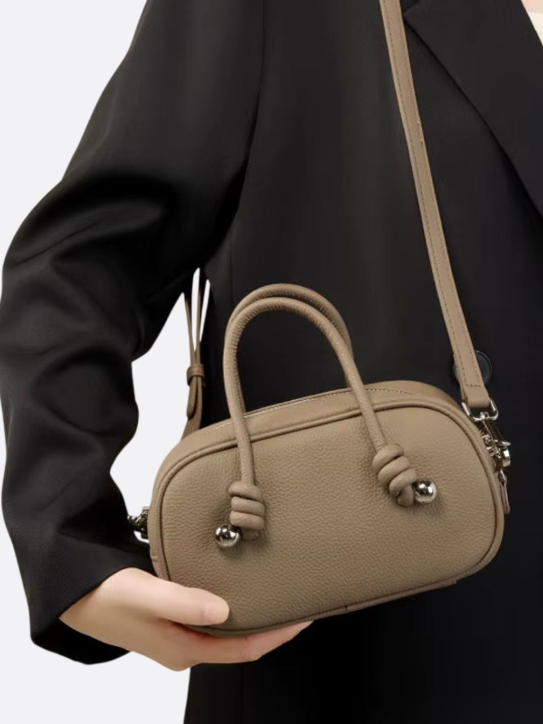 Rechteckige Handtasche aus echtem Leder für Frauen