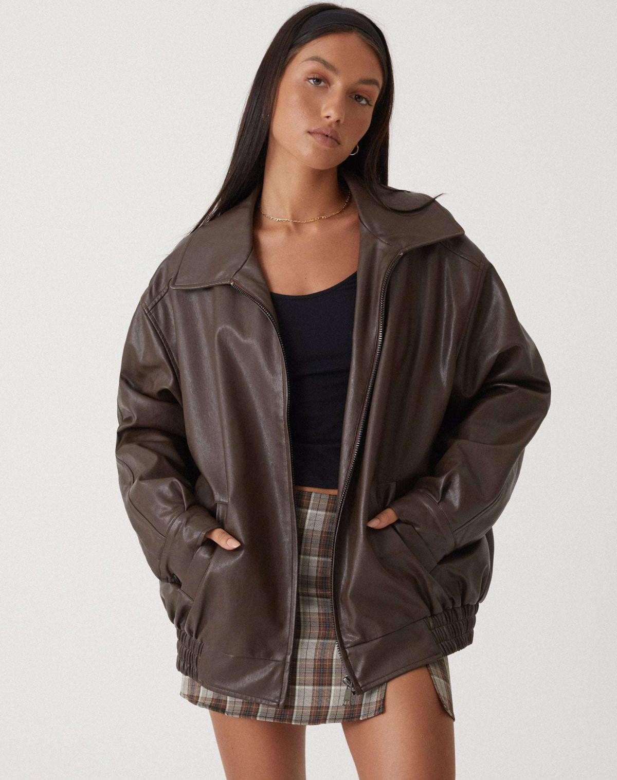 Clara | Oversized-Kunstlederjacke