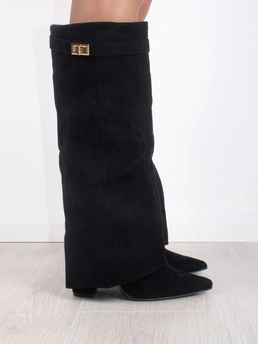Evy | Elegante Damenstiefel aus hochwertigem Suede mit goldenen Akzenten
